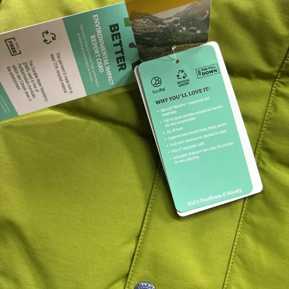 Marmot Fordham II 700 Down Jacket Kids Size XL Storm/Cilantro New MSRP $185 - Picture 8 of 8